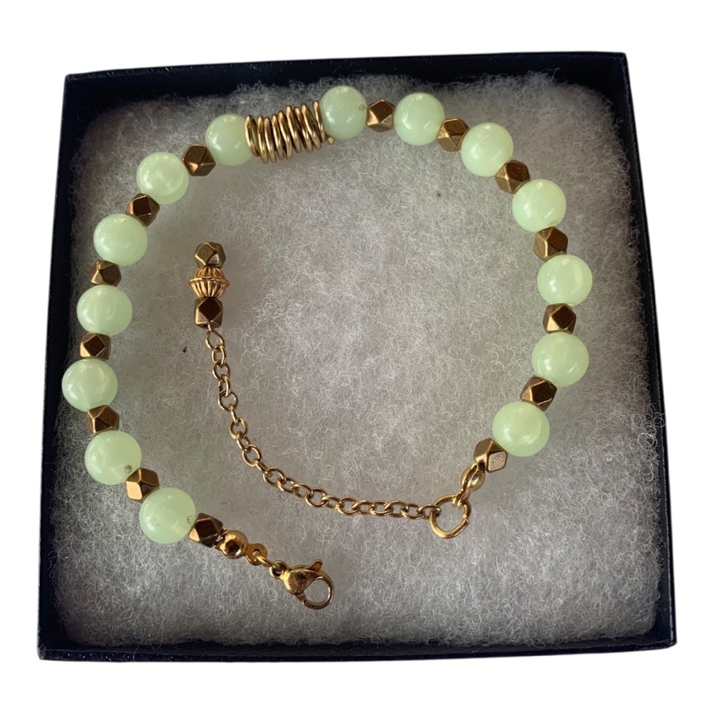 Handmade Gold and Light Green Beaded Women's Bracelet